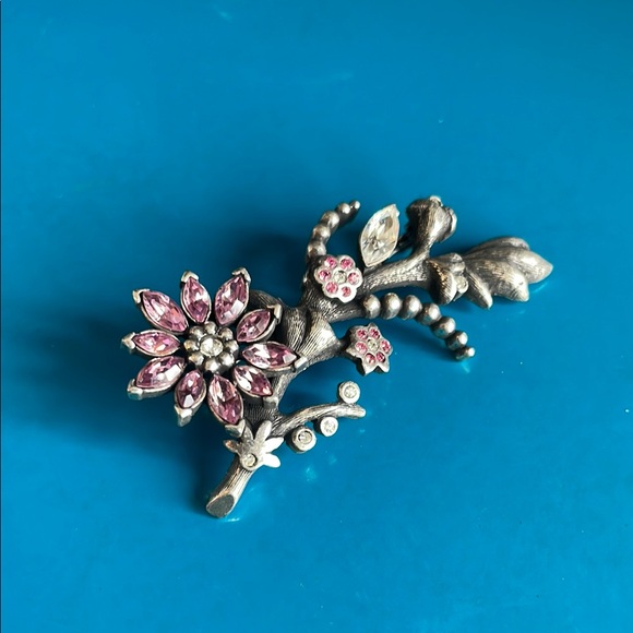 Dior Gunmetal and Pink Brooch with Floral Design - Picture 1 of 5
